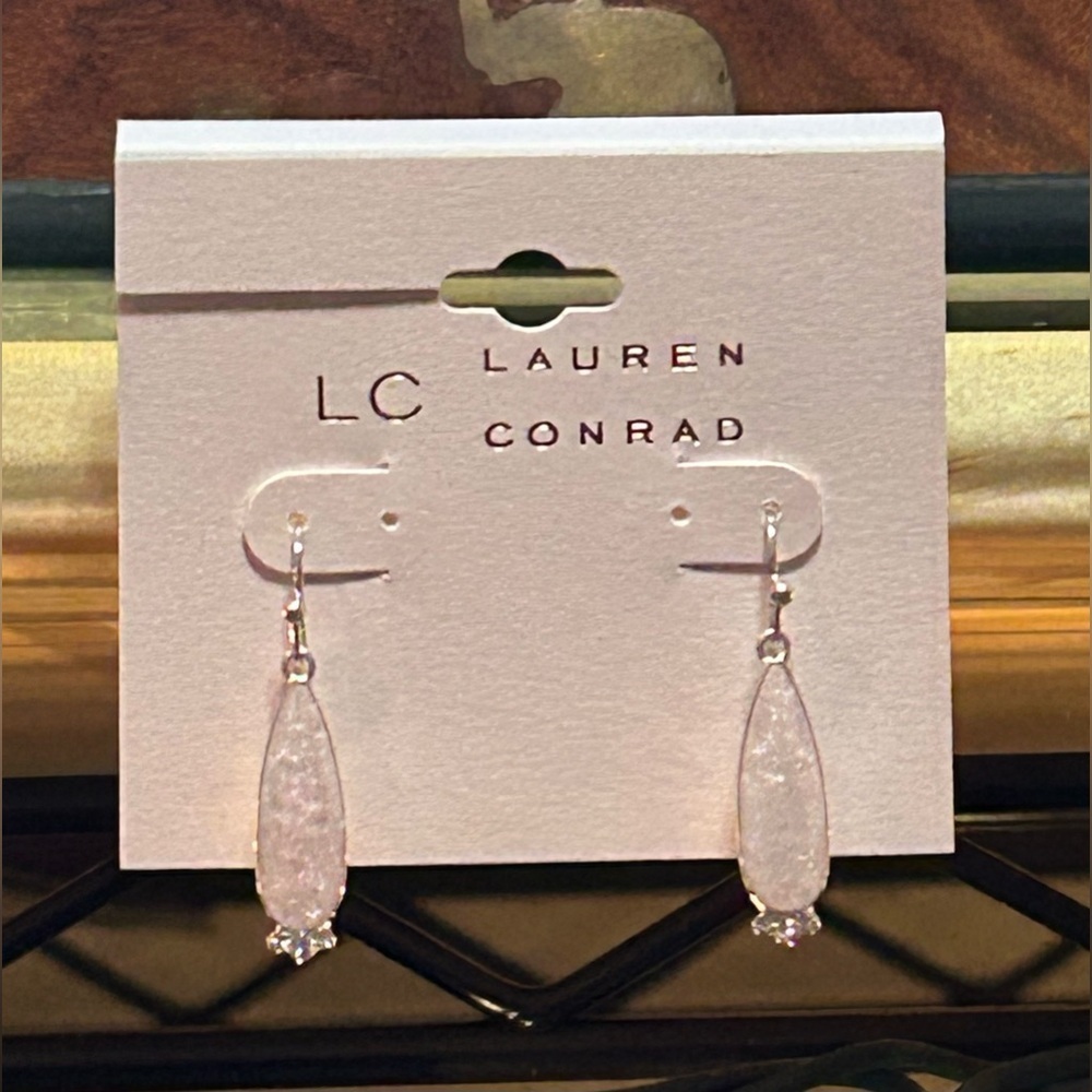 LC Lauren Conrad Silver Tone Fish Hook Teardrop Earrings with Purple Stone. NWTS - Picture 6 of 6